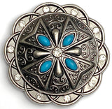 Silver "Diamonds & Turquoise" Southwest 1-1/2"  Flower Screw Back Concho 1.5"  #SWH-149