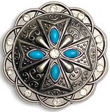 Silver "Diamonds & Turquoise" Southwest 1-1/2"  Flower Screw Back Concho 1.5"  #SWH-149