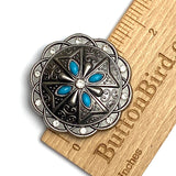 Silver "Diamonds & Turquoise" Southwest 1-1/2"  Flower Screw Back Concho 1.5"  #SWH-149