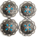 Silver "Diamonds & Turquoise" Southwest 1-1/2"  Flower Screw Back Concho 1.5"  #SWH-149
