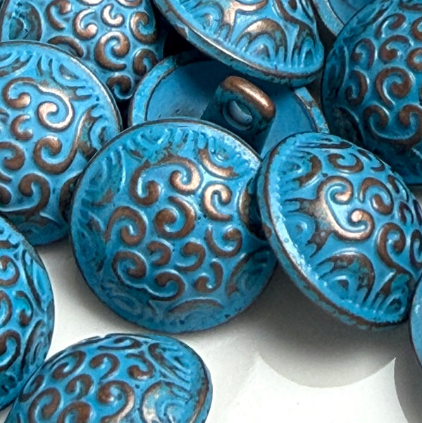 Blue / Copper Cosmic Swirls 5/8" Button Sky Blue #SWC-43