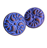 TWO Tiny Purple Periwinkle Patina /Copper Paisley, Shank Back Metal 7/16" Pack of 2 Buttons   #SWC-44