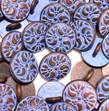 TWO Tiny Purple Periwinkle Patina /Copper Paisley, Shank Back Metal 7/16" Pack of 2 Buttons   #SWC-44