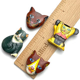 CATS Vintage Wood Folk Art Set of Four Button Covers #MV-59