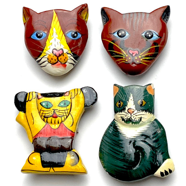 CATS Vintage Wood Folk Art Set of Four Button Covers #MV-59