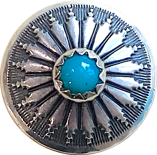 STERLING 5/8" Mesa Sunflower with 'Turquoise' SCREW BACK Concho USA-Made #SW-411