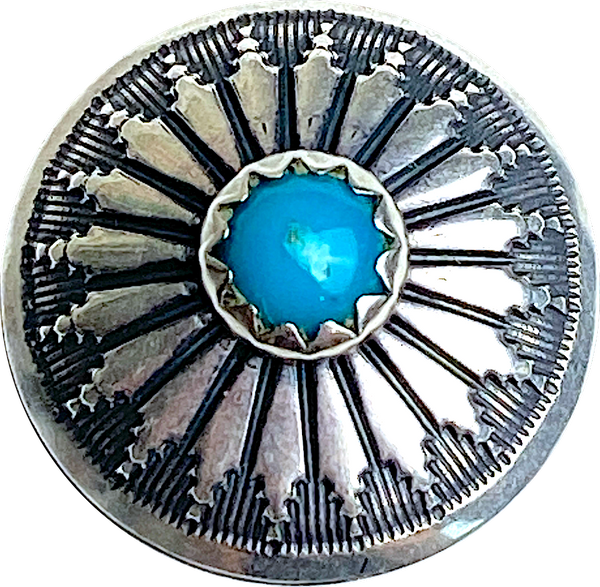 STERLING 5/8" Mesa Sunflower with 'Turquoise' SCREW BACK Concho USA-Made #SW-411