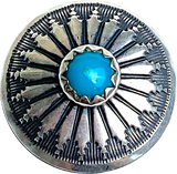 STERLING 5/8" Mesa Sunflower with 'Turquoise' SCREW BACK Concho USA-Made #SW-411