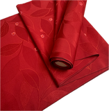 Red Jacquard Leaves with Cherry Blossoms, Lustrous Kimono Silk from Japan By the Yard   #329