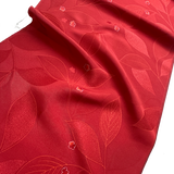 Red Jacquard Leaves with Cherry Blossoms, Lustrous Kimono Silk from Japan By the Yard   #329
