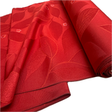 Red Jacquard Leaves with Cherry Blossoms, Lustrous Kimono Silk from Japan By the Yard   #329