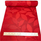 Red Jacquard Leaves with Cherry Blossoms, Lustrous Kimono Silk from Japan By the Yard   #329