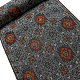 Black/Red/Grey Ikat Camellias Handwoven Vintage Murayama Oshima Tsumugi Silk from Japan By the Yard #330