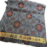 Black/Red/Grey Ikat Camellias Handwoven Vintage Murayama Oshima Tsumugi Silk from Japan By the Yard #330