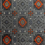 Black/Red/Grey Ikat Camellias Handwoven Vintage Murayama Oshima Tsumugi Silk from Japan By the Yard #330