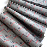 REMNANT Black/Gray/Red Rustic Handwoven Kasuri Ikat Vintage Kimono Silk from Japan 14" X 43" # 819