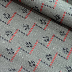 REMNANT Black/Gray/Red Rustic Handwoven Kasuri Ikat Vintage Kimono Silk from Japan 14" X 43" # 819