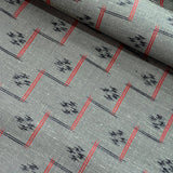 REMNANT Black/Gray/Red Rustic Handwoven Kasuri Ikat Vintage Kimono Silk from Japan 14" X 43" # 819