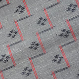 REMNANT Black/Gray/Red Rustic Handwoven Kasuri Ikat Vintage Kimono Silk from Japan 14" X 43" # 819