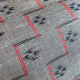 REMNANT Black/Gray/Red Rustic Handwoven Kasuri Ikat Vintage Kimono Silk from Japan 14" X 43" # 819