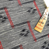 REMNANT Black/Gray/Red Rustic Handwoven Kasuri Ikat Vintage Kimono Silk from Japan 14" X 43" # 819