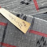 REMNANT Black/Gray/Red Rustic Handwoven Kasuri Ikat Vintage Kimono Silk from Japan 14" X 43" # 819