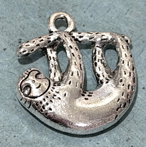 Sloth Charm/Pendant, Shiny Silver Metal, 3/4"  #MV-2
