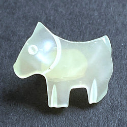 Tiny Dog, Vintage Pearly Off-White Faux Shell Carved Polyester 1970's 1/2" Button  #SK-764