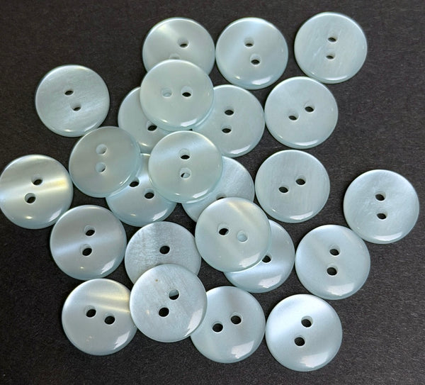 Pack of 24 Faux MOP Shell 2-Hole Buttons, Light Blue 9/16" / 14mm  #SK-1918