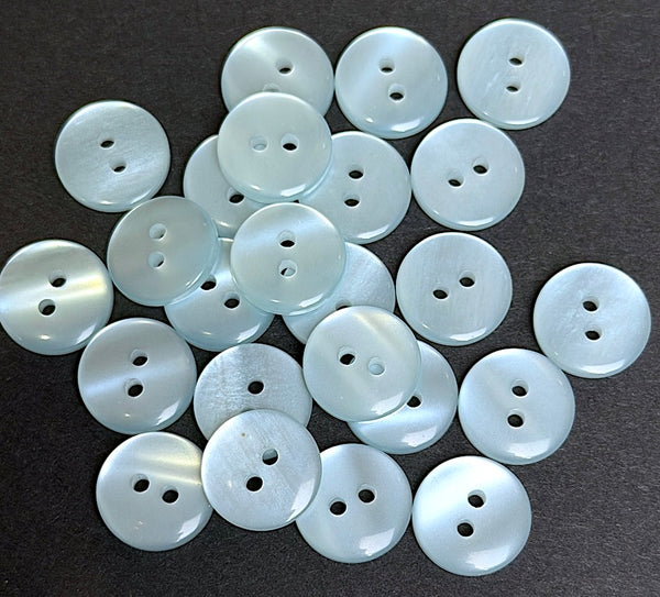 Pack of 24 Faux MOP Shell 2-Hole Buttons, Light Blue 9/16" / 14mm  #SK-1918