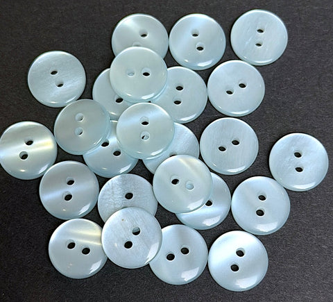 Pack of 24 Faux MOP Shell 2-Hole Buttons, Light Blue 9/16" / 14mm  #SK-1918