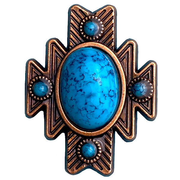 Re-Stocked Copper/Blue Turquoise Aztec Star Screw Back Concho 1.5"  #SWH-123