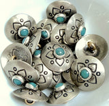 5/8" Blue Bead Heart-Flower Southwest Concho Style Button with 'Turquoise'  #SW-98