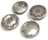 Set of 4 Button Covers: Vintage Sterling Silver Bear, Cross, Spider Pottery, Flower 3/4" #MV-61