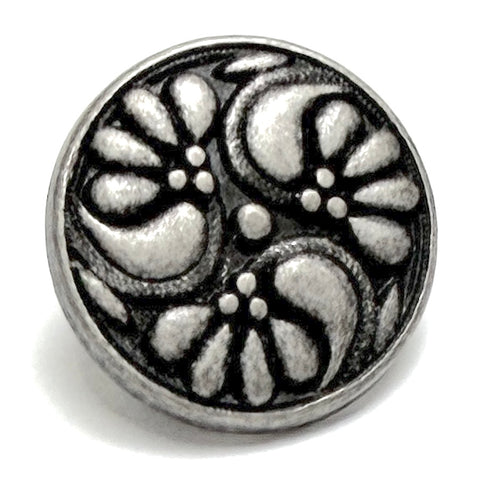 PACK OF THREE Silver/Black Poppy Pinwheel 7/16" Shank Back Button, Pack of 3  #SWC-66