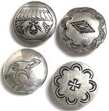 Set of 4 Button Covers: Vintage Sterling Silver Bear, Cross, Spider Pottery, Flower 3/4" #MV-61