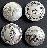 Set of 4 Button Covers: Vintage Sterling Silver Bear, Cross, Spider Pottery, Flower 3/4" #MV-61