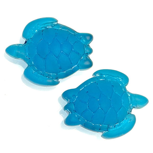 Blue Recycled Glass Sea Turtle Charm/Pendant, 7/8" x 3/4"  Pack of TWO # L-670
