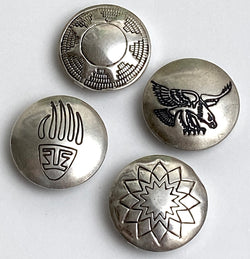Set of 4 Button Covers: Vintage Sterling Silver Eagle, Star, Sun Basket, Bear Pawr 3/4" #MV-62