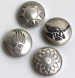 Set of 4 Button Covers: Vintage Sterling Silver Eagle, Star, Sun Basket, Bear Pawr 3/4" #MV-62