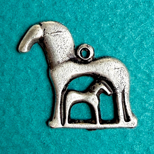 Re-Stocked, Horse With Foal Pewter Charm/Pendant, 7/8"  #L-117