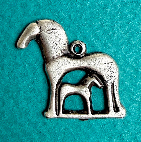 Re-Stocked, Horse With Foal Pewter Charm/Pendant, 7/8"  #L-117