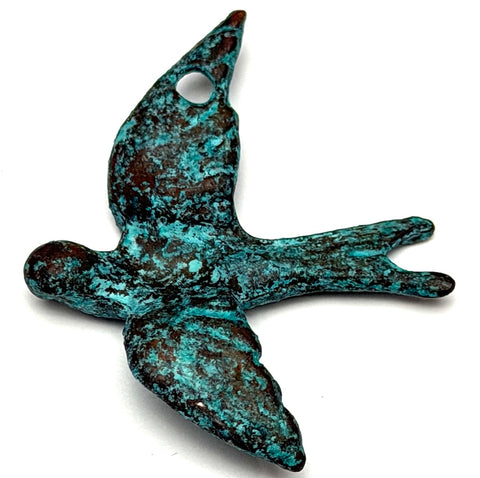 Flying Bird Pendant, Turquoise/Copper Mykonos Metal 1.25"  Greece 29mm x 34mm #L-321