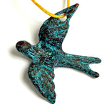 Flying Bird Pendant, Turquoise/Copper Mykonos Metal 1.25"  Greece 29mm x 34mm #L-321