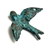 Flying Bird Pendant, Turquoise/Copper Mykonos Metal 1.25"  Greece 29mm x 34mm #L-321