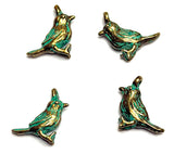 Twelve Tiny Greenie-Golds, Brass Bird Charm 1/2" / 13mm.25"  Pack of 12   # L-4321-12