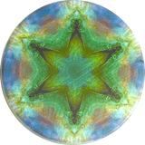 SALE  Psychedelic Star, Green, Mother of Pearl Button by Susan Clarke, 1-3/8"  #SC-1591