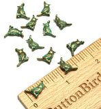 Twelve Tiny Greenie-Golds, Brass Bird Charm 1/2" / 13mm.25"  Pack of 12   # L-4321-12