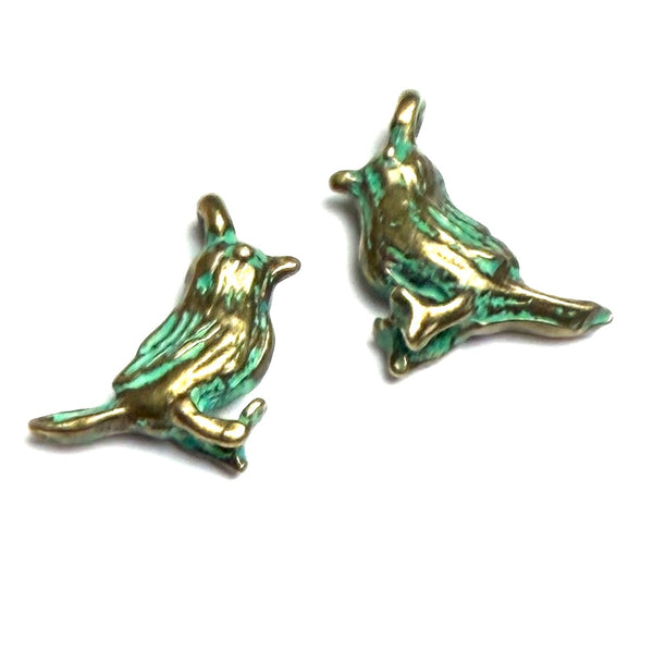 Twelve Tiny Greenie-Golds, Brass Bird Charm 1/2" / 13mm.25"  Pack of 12   # L-4321-12
