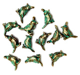 Twelve Tiny Greenie-Golds, Brass Bird Charm 1/2" / 13mm.25"  Pack of 12   # L-4321-12